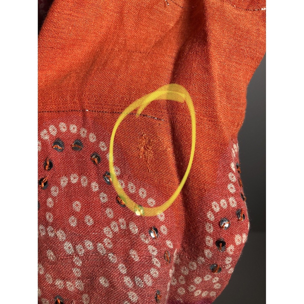 Vtg Y2K Boho Blouse Cervelle Sequin Metallic Bandhani Print Orange S DAMAGED - Picture 12 of 14